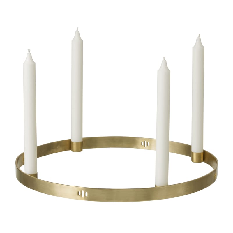 Dekoration - Kerzen, Kerzenleuchter und Windlichter - Kerzenleuchter Circle Large metall gold / zum Hinstellen oder Aufhängen - Messing - Ferm Living - Goldfarben - Leder, Messing