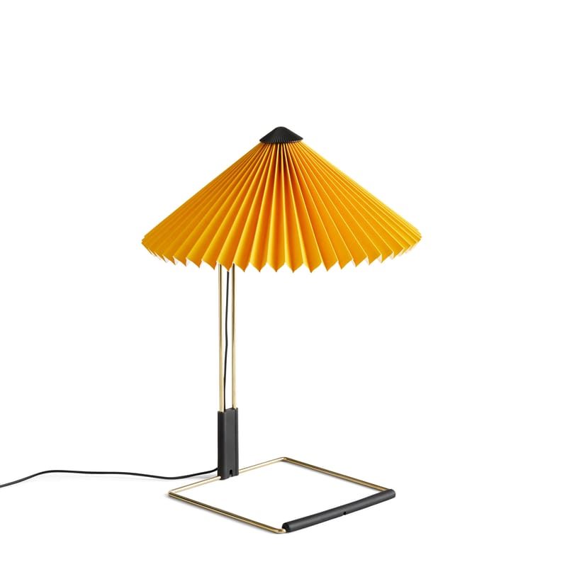 Illuminazione - Lampade da tavolo - Lampada da tavolo Matin Small LED tessuto giallo / LED - H 38 cm - Tessuto & metallo - Hay - Giallo / Ottone lucidato - Acciaio con finitura in ottone, Cotone pieghettato