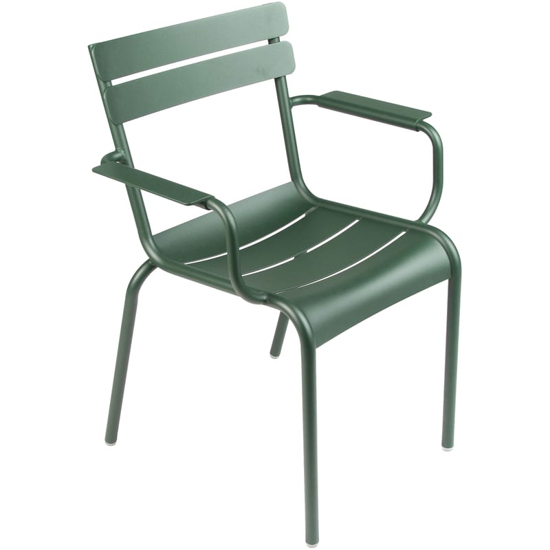 Furniture - Chairs - Luxembourg Stackable armchair metal green - Fermob - Cedar green - Lacquered aluminium