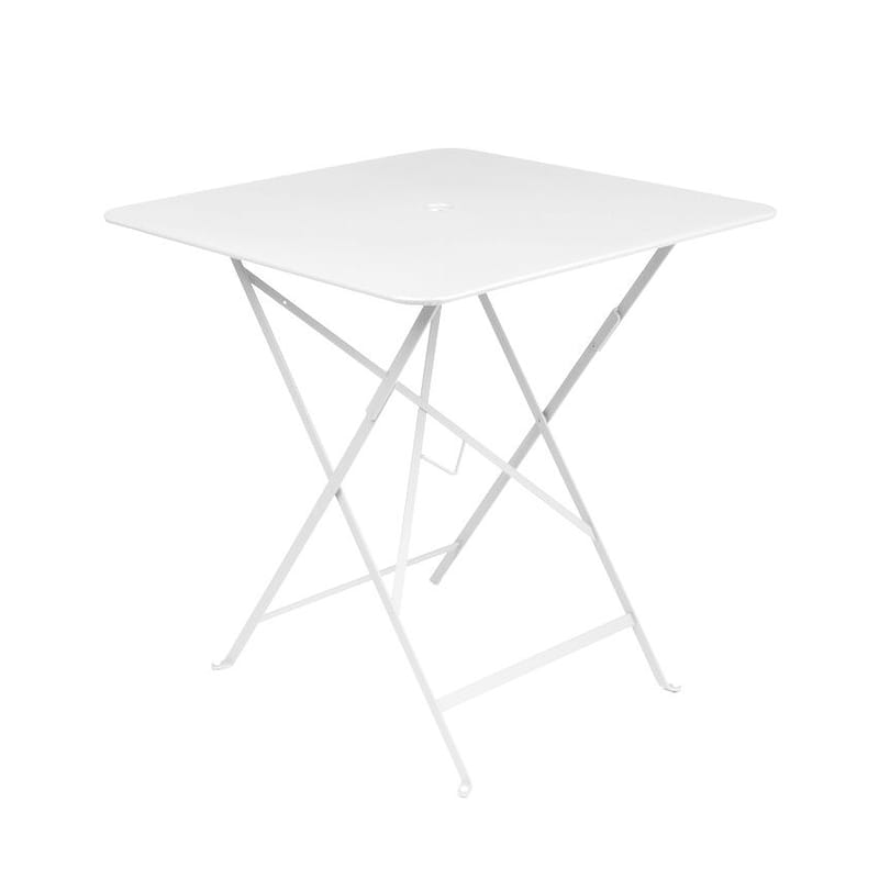 Jardin - Tables de jardin - Table pliante Bistro métal blanc / 71 x 71 cm - Trou pour parasol - Fermob - Blanc coton - Acier laqué