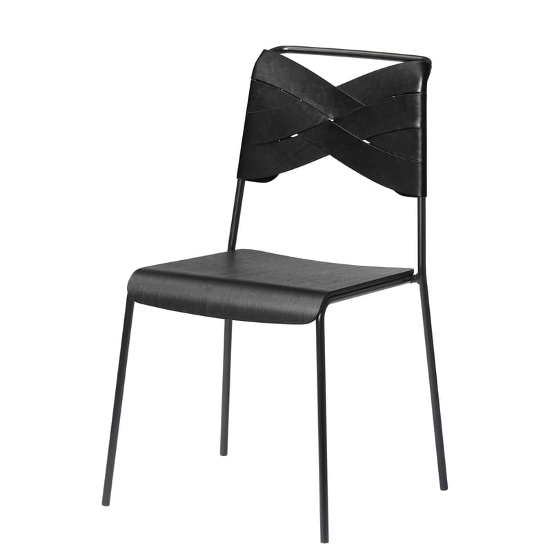 Mobilier - Chaises, fauteuils de salle à manger - Chaise Torso cuir bois noir - Design House Stockholm - Cuir noir / Assise noire - Contreplaqué de frêne teinté, Cuir véritable, Métal laqué