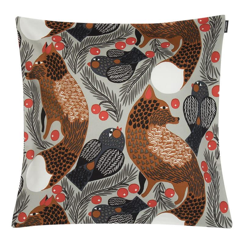 Decoration - Cushions & Poufs - Ketunmarja Cushion cover textile grey / 45 x 45 cm - Marimekko - Ketunmarja / Grey & brown - Cotton