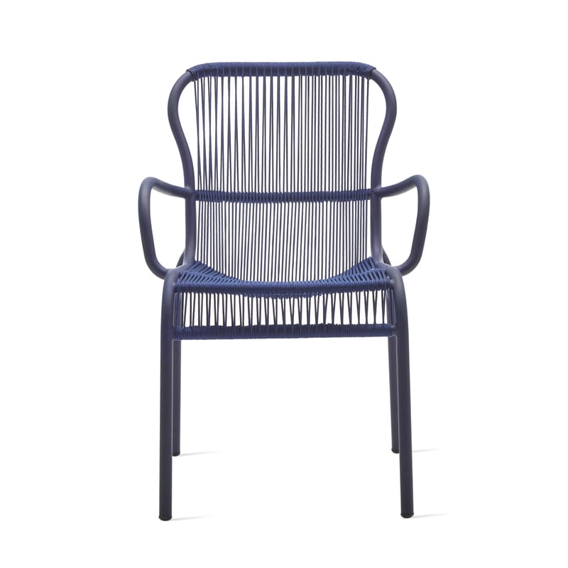Möbel - Stühle  - Stapelbarer Sessel Loop plastikmaterial textil blau / Bespannung handgeflochtene Polyethylenfasern - Vincent Sheppard - Indigoblau - Seil aus Polypropylen, Thermolackiertes Aluminium