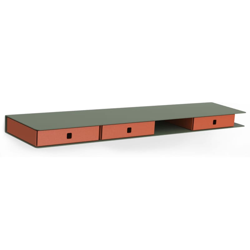 Möbel - Regale und Bücherregale - Regal Alizé metall orange grün / mit 3 Schubladen - L 80 cm - Matière Grise - Khaki / Schubladen orange - Stahl