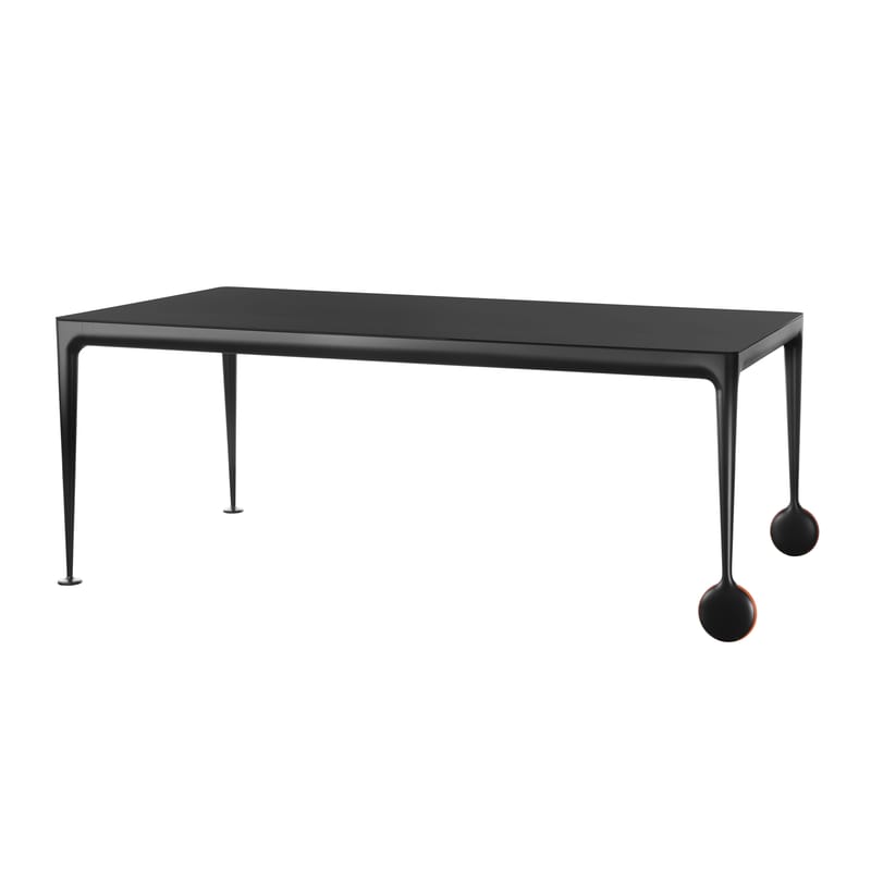 Mobilier - Tables - Table rectangulaire Big Will verre noir / 200 x 100 cm - Magis - Plateau noir / Pieds noirs - Caoutchouc, Fonte d’aluminium verni, Verre