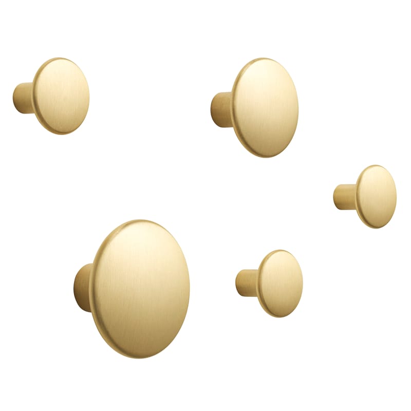 Möbel - Garderoben und Kleiderhaken - Wandhaken The Dots Métal gold metall / Set von 5 - Muuto - Messing - Massives Messing