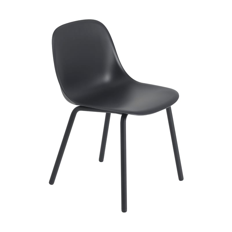 Mobilier - Chaises, fauteuils de salle à manger - Chaise Fiber OUTDOOR plastique noir / Plastique recyclé - Muuto - Anthracite noir - Acier thermolaqué, Plastique 100% recyclé