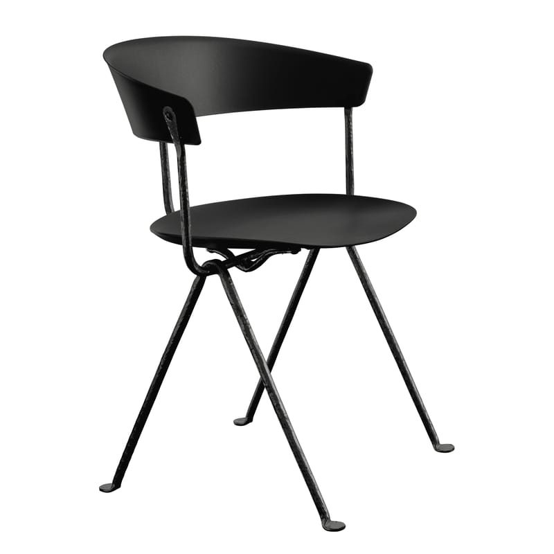 Mobilier - Chaises, fauteuils de salle à manger - Fauteuil Officina plastique noir / Bouroullec, 2017 - Magis - Noir / Structure noire - Fer forgé, Polypropylène