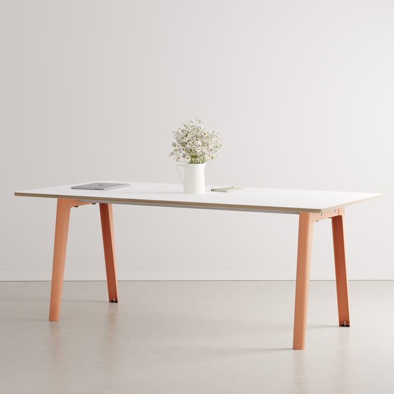 Mobilier - Tables - Table rectangulaire New Modern  / 190 x 95 cm - Stratifié / 8 à 10 personnes - TIPTOE - Rose Cendré / Plateau blanc - Acier thermolaqué, Stratifié