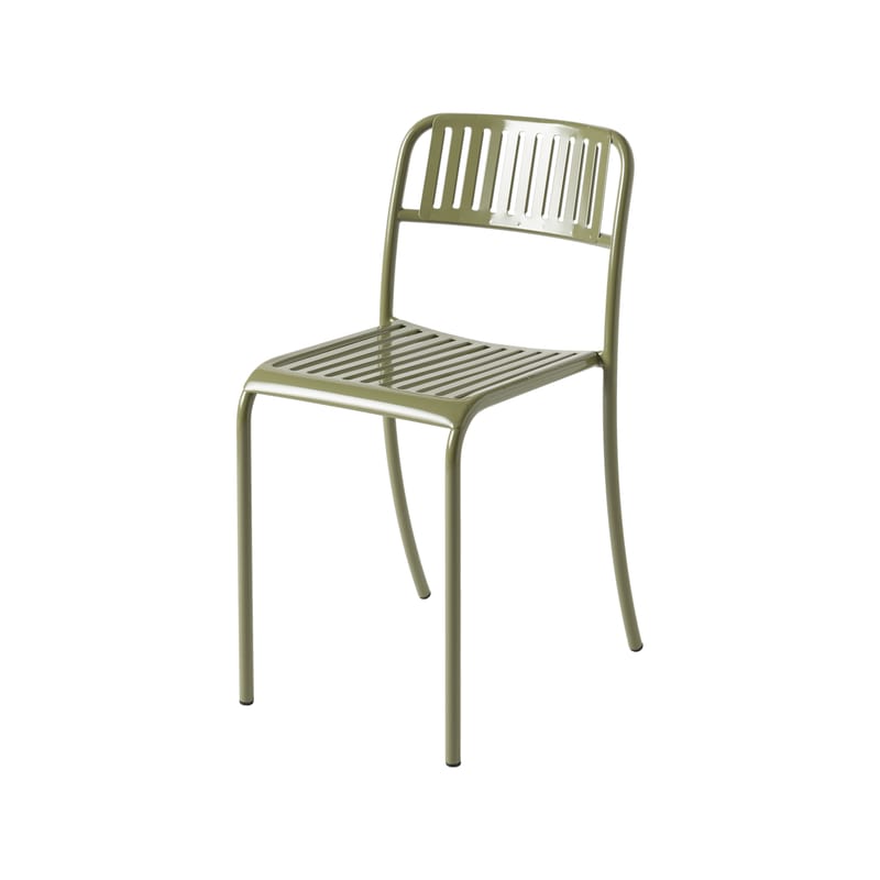 Jardin - Chaises de jardin - Chaise empilable Patio Lames métal vert / Lattes - Tolix - Vert Jonc - Acier inoxydable