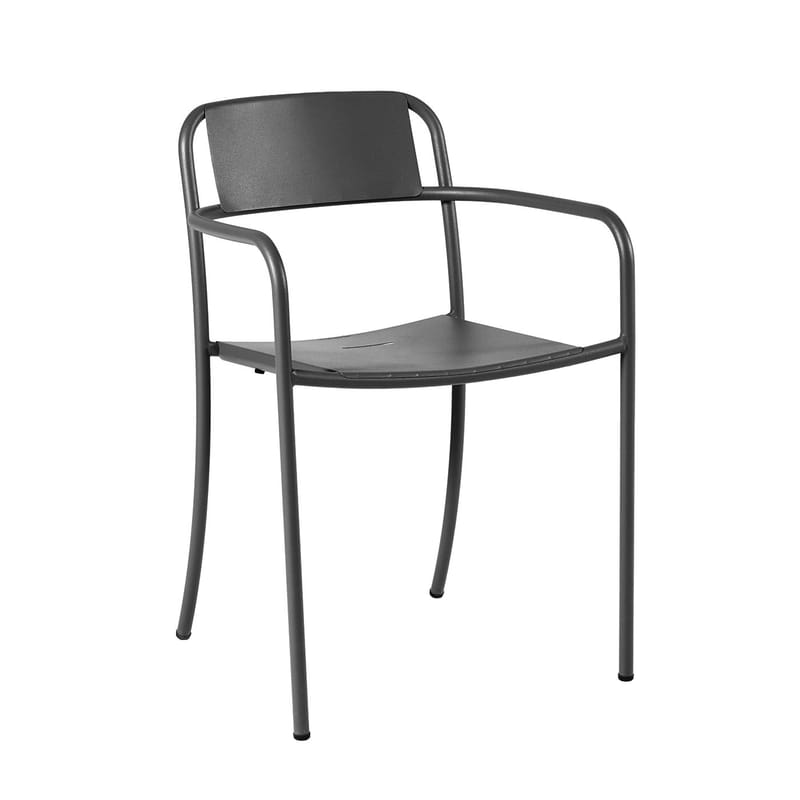 Mobilier - Chaises, fauteuils de salle à manger - Fauteuil empilable Patio métal noir / Tôle pleine - Tolix - Noir - Acier inoxydable