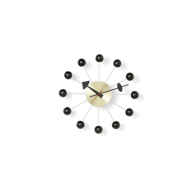 Décoration - Horloges  - Horloge murale Ball Clock bois noir / By George Nelson, 1948-1960 / Ø 33 cm - Vitra - Noir / Laiton - Bois peint, Laiton