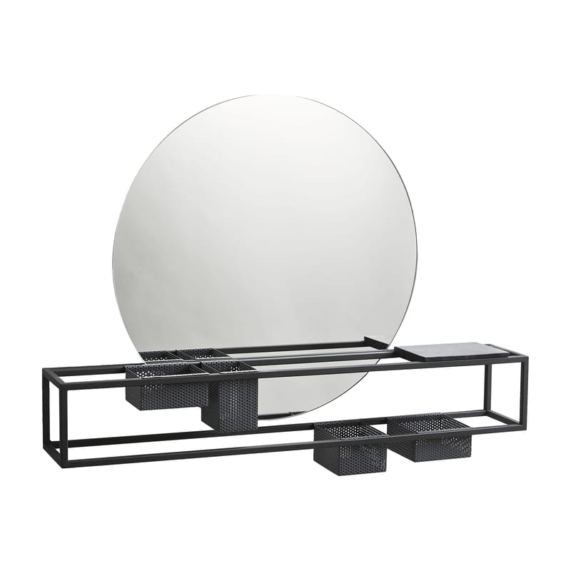 Mobilier - Etagères & bibliothèques - Miroir Mirror Box métal noir / Rangements intégrés - L 75 cm - Woud - Noir - Marbre, Métal laqué, Verre
