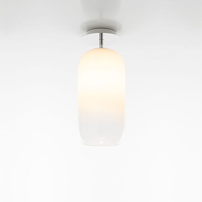 Luminaire - Plafonniers - Plafonnier Gople Mini verre blanc transparent / H 35 cm - Artemide - Blanc / Dégradé transparent - Aluminium, Verre soufflé métallisé