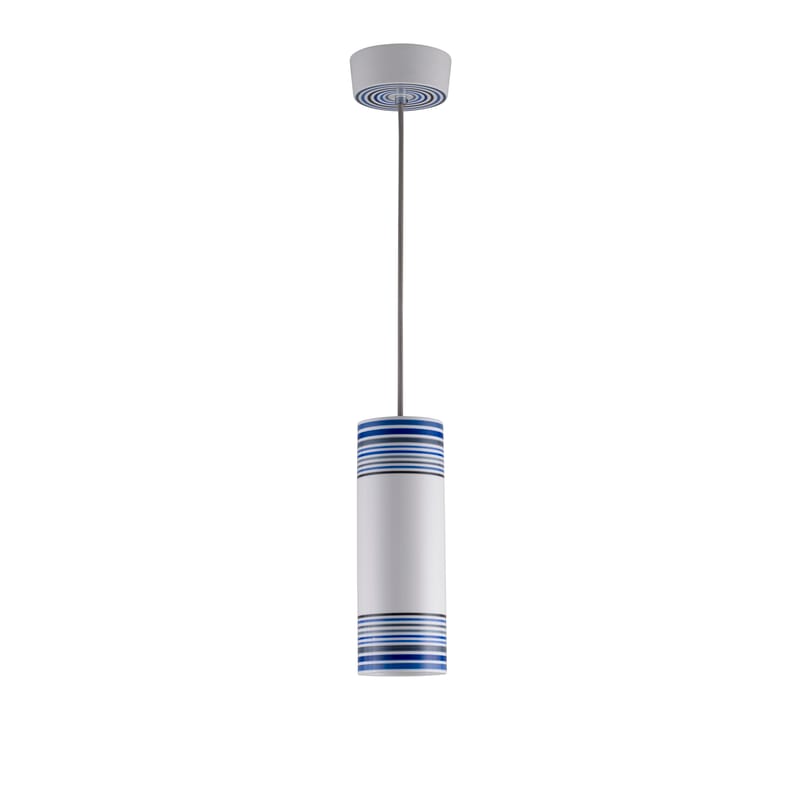 Luminaire - Suspensions - Suspension May céramique blanc bleu / peinte à la main - Ø 10 x H 28 cm - Original BTC - Taille 1 / Rayures bleues - Porcelaine