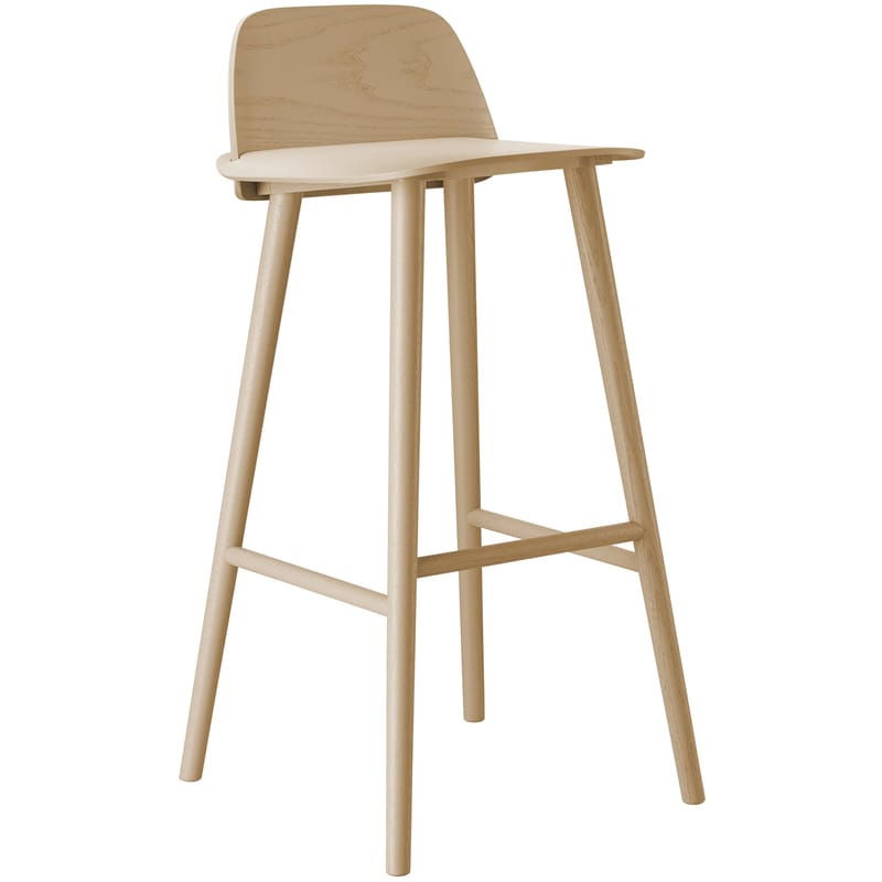Mobilier - Tabourets de bar - Chaise de bar Nerd bois naturel / H 75 cm - Muuto - Chêne - Chêne massif, Contreplaqué de chêne