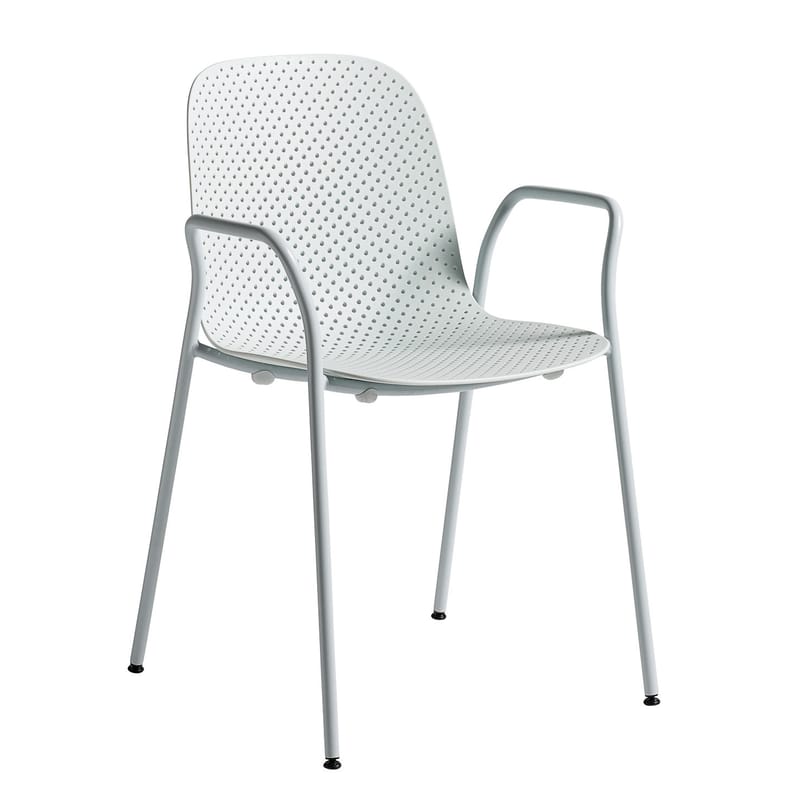 Furniture - Chairs - 13eighty Stackable armchair plastic material blue / Perforated plastic - Hay - Pale blue - Epoxy lacquered steel, Perforated polypropylene