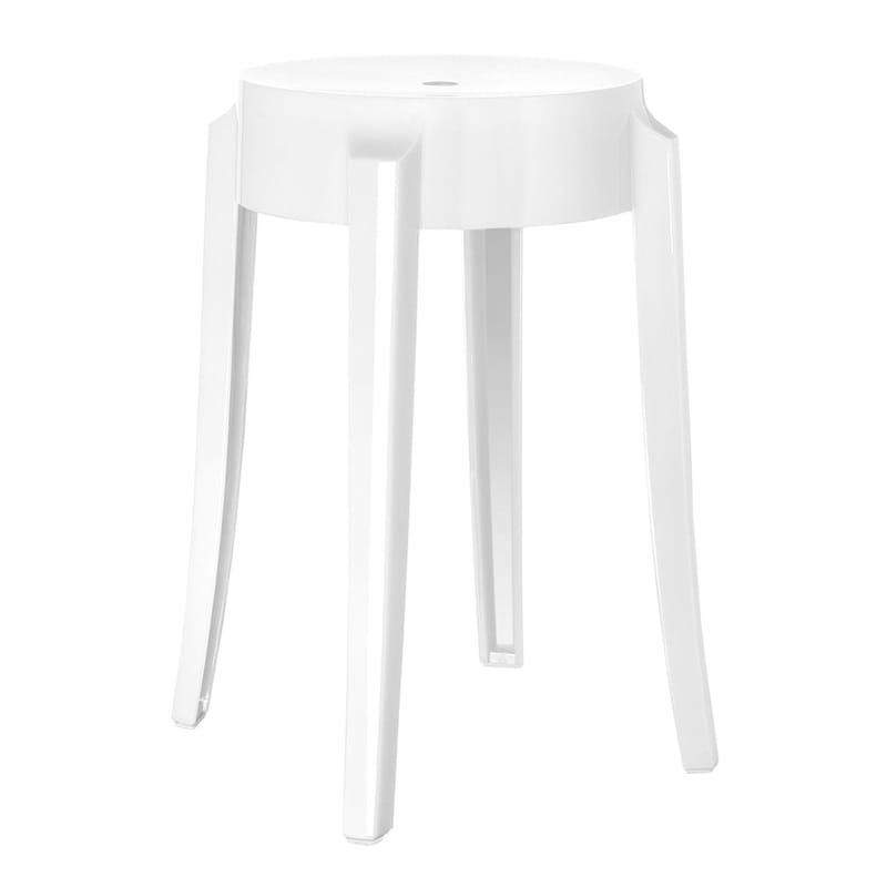 Mobilier - Tabourets bas - Tabouret empilable Charles Ghost plastique blanc / Philippe Starck, 2005 - H 46 cm - Kartell - Blanc opaque - Polycarbonate