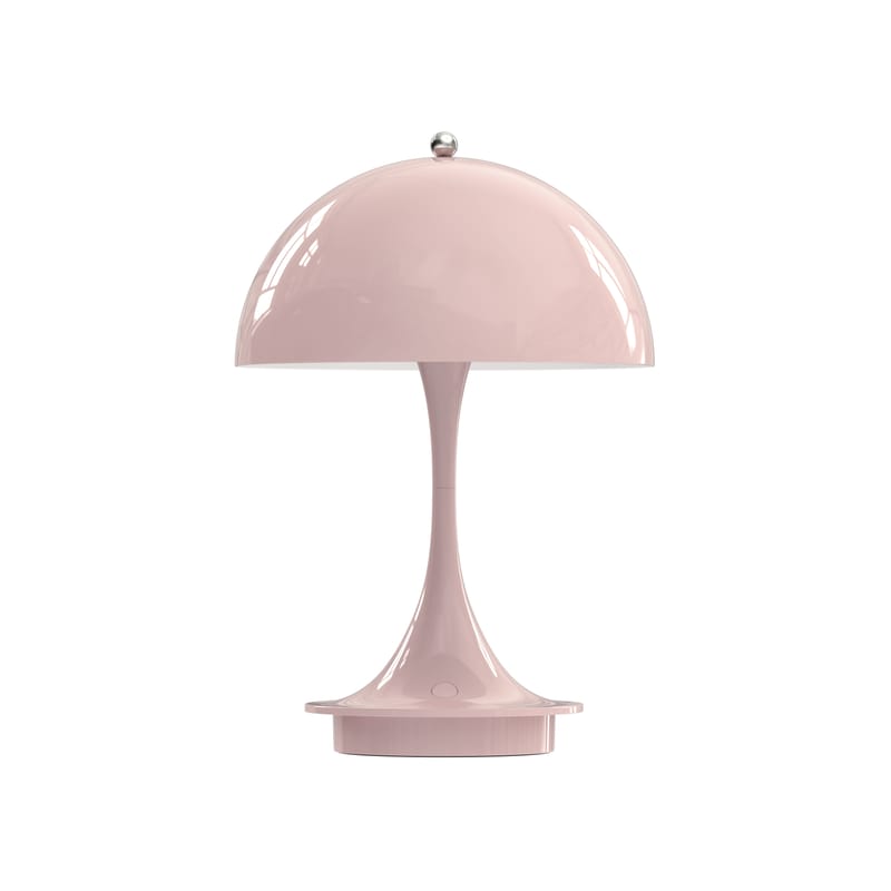 Luminaire - Luminaires d\'extérieur - Lampe extérieur sans fil rechargeable Panthella Portable V2 LED plastique rose / Ø 16 x H 23,8 cm - Louis Poulsen - Rose pâle (acrylique) - Acrylique, Fonte d\'aluminium