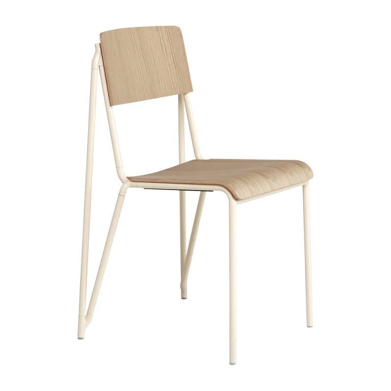 Furniture - Chairs - Petit standard Stacking chair natural wood / Steel & wood - Hay - Oak / Pearl beige legs - Oak plywood, Powder coated steel