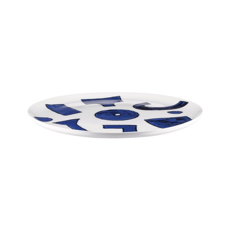 Table et cuisine - Assiettes - Assiette Itsumo - Yunoki céramique bleu / Ø 27 cm - Set de 4 - Alessi - Blanc & bleu - Porcelaine