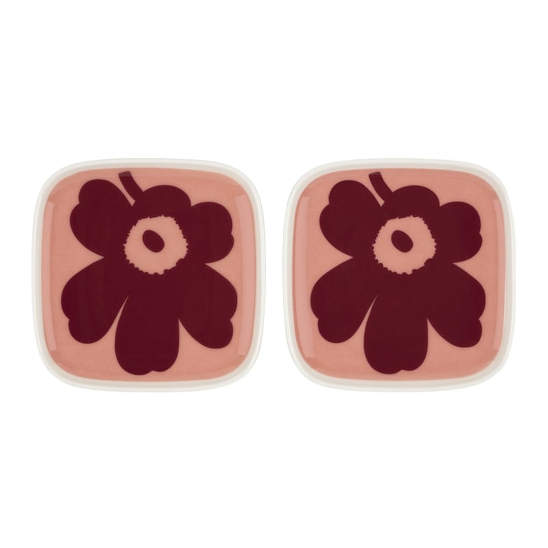 Table et cuisine - Assiettes - Coupelle Unikko céramique rose / 10 x 10 cm - Set de 2 - Marimekko - Unikko / Rose & bordeaux - Grès
