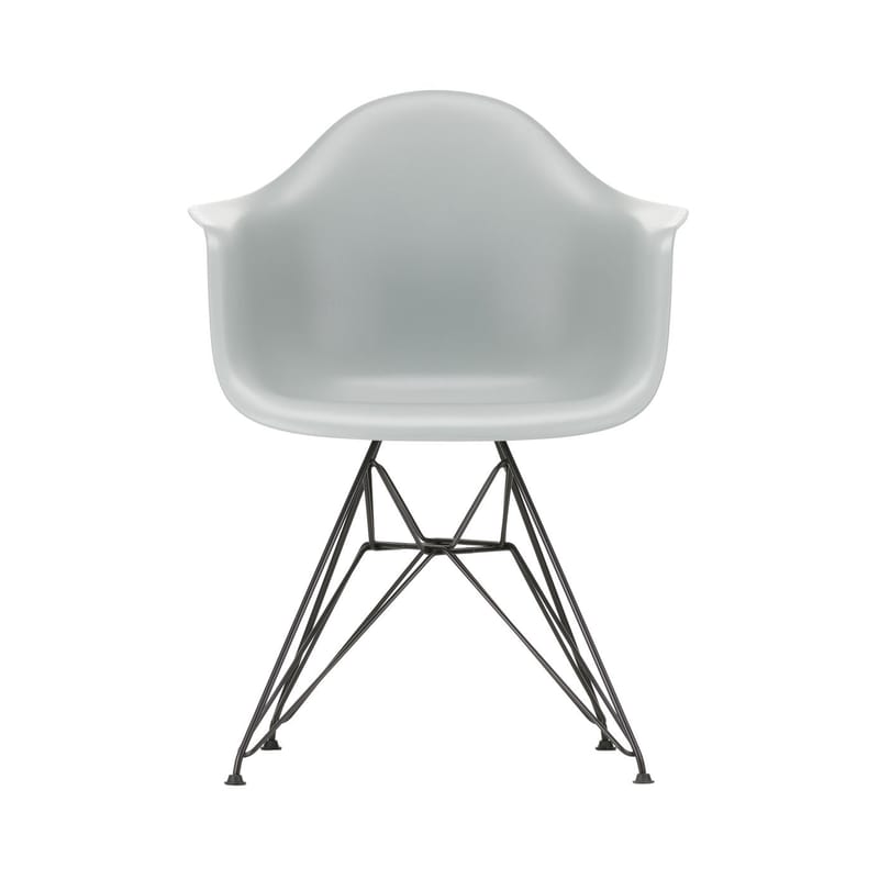 Mobilier - Chaises, fauteuils de salle à manger - Fauteuil DAR - Eames Plastic Armchair plastique gris / (1950) - Pieds noirs - Vitra - Gris clair / Pieds noirs - Acier laqué époxy, Polypropylène