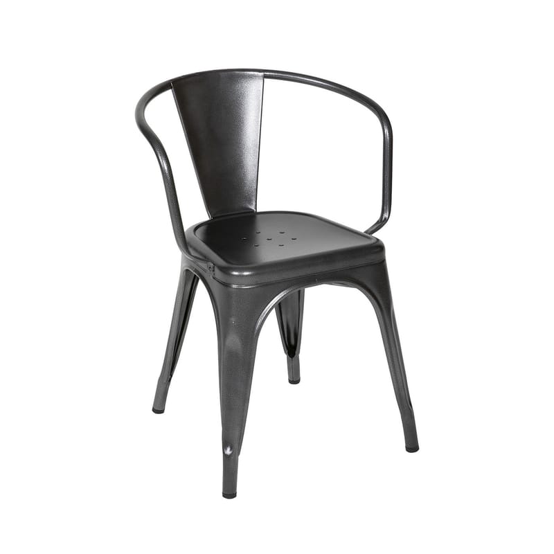 Mobilier - Chaises, fauteuils de salle à manger - Fauteuil empilable A56 Outdoor métal gris / Inox Couleur - Pour l\'extérieur - Tolix - Gris Martelé (mat fine texture) - Acier inoxydable laqué