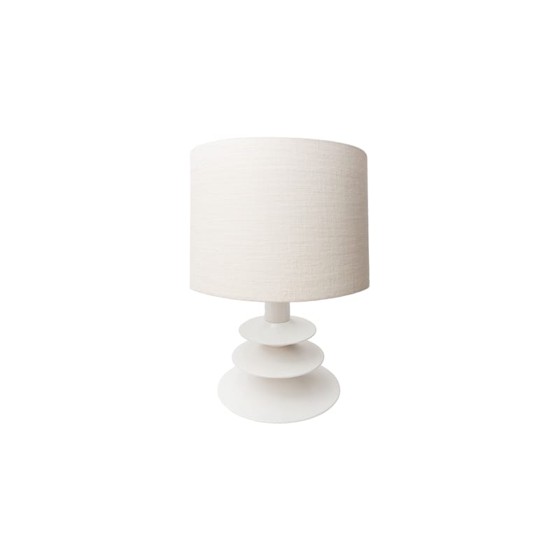 Luminaire - Lampes de table - Lampe de table Pimilco tissu bois blanc / Ø 32 x H 50 cm - POPUS EDITIONS - Pied blanc / Abat-jour blanc uni - Hêtre laqué, Lin