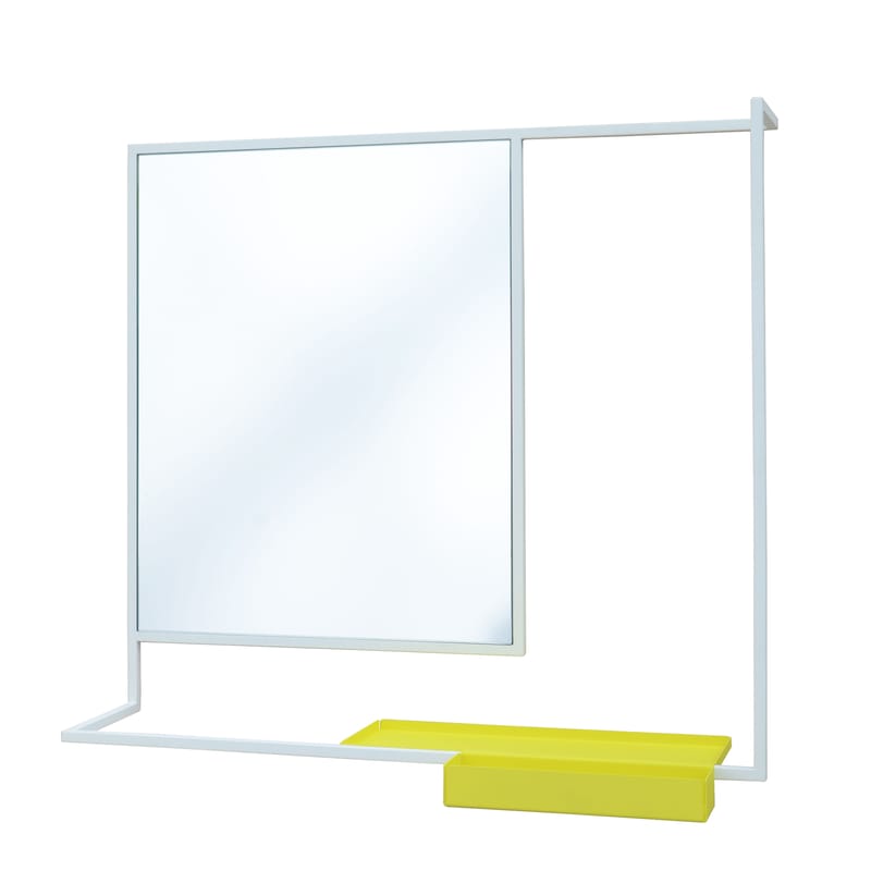 Décoration - Miroirs - Miroir mural Romi métal blanc jaune / Porte-serviettes & tablette - 78 x 60 cm - Presse citron - Blanc / Etagère jaune - Acier laqué, Verre