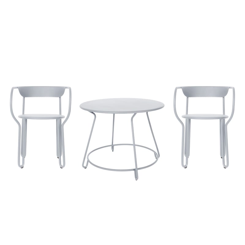 Jardin - Tables de jardin - Set table & assises Huggy métal gris / Table Ø 100 cm + 2 fauteuils - Maiori - Gris Frosty - Aluminium peint