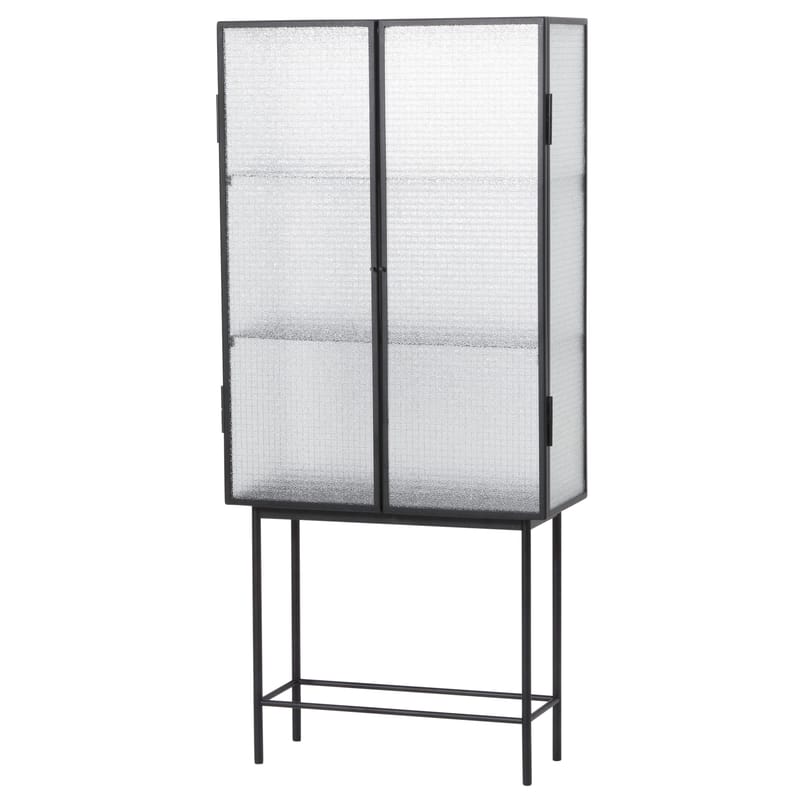 Furniture - Bookcases & Bookshelves - Haze Showcase metal glass black transparent Glass & metal / L 70 x H 155 cm - Ferm Living - Wired glass / Black - Lacquered metal, Reinforced glass