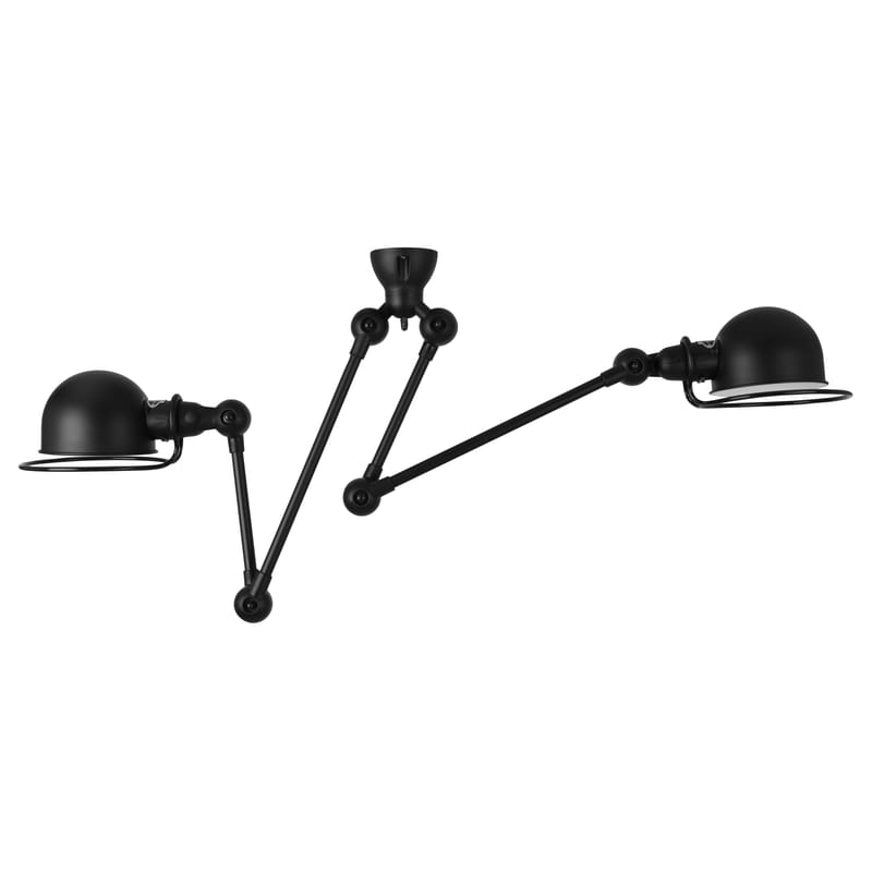 Luminaire - Suspensions - Suspension Loft métal céramique noir /Double - 2 bras - L max 130 cm - Jieldé - Noir mat - Acier inoxydable, Porcelaine