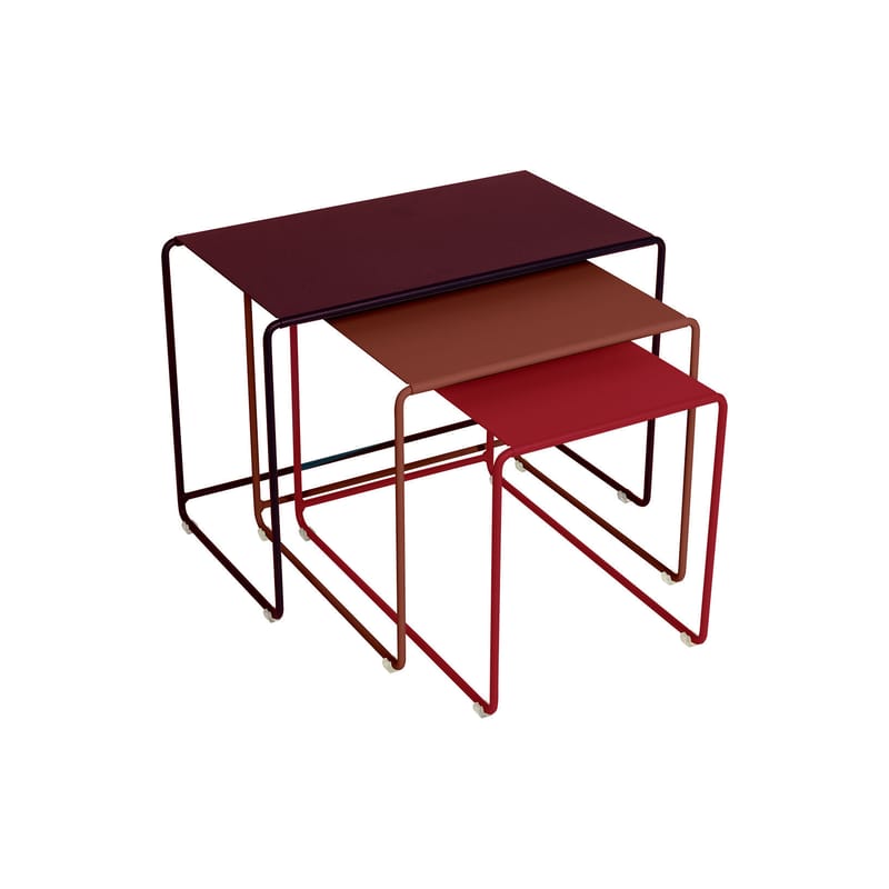 Mobilier - Tables basses - Tables gigognes Oulala métal multicolore / Set de 3 - 55 x 30 x H 40 cm - Fermob - Cerise noire / Ocre rouge / Piment - Acier