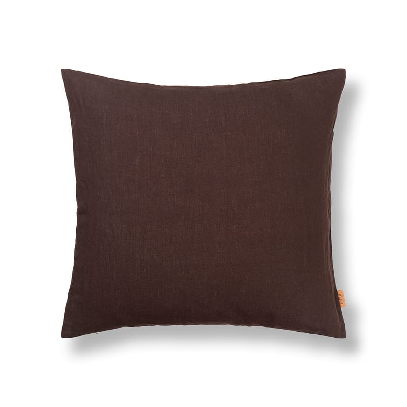 Décoration - Coussins - Coussin Linen tissu marron / 50 x 50 cm - 100% lin - Ferm Living - Chocolat -  Duvet,  Plumes, Lin