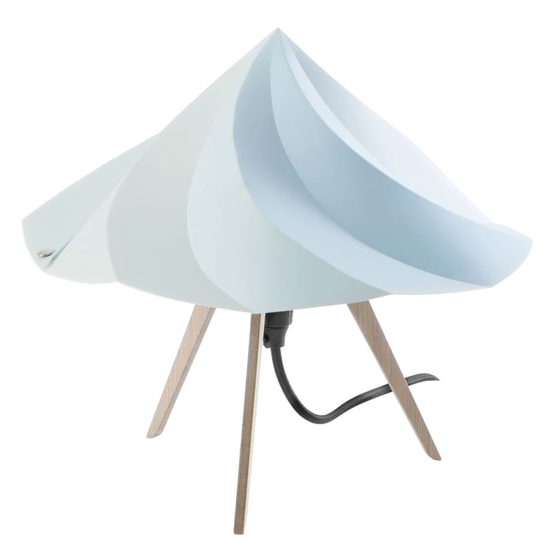 Éco Design - Production locale - Lampe de table Chantilly Small plastique bois bleu / H 28 cm - Moustache - Bleu - Multiplis de chêne, Polypropylène recyclé