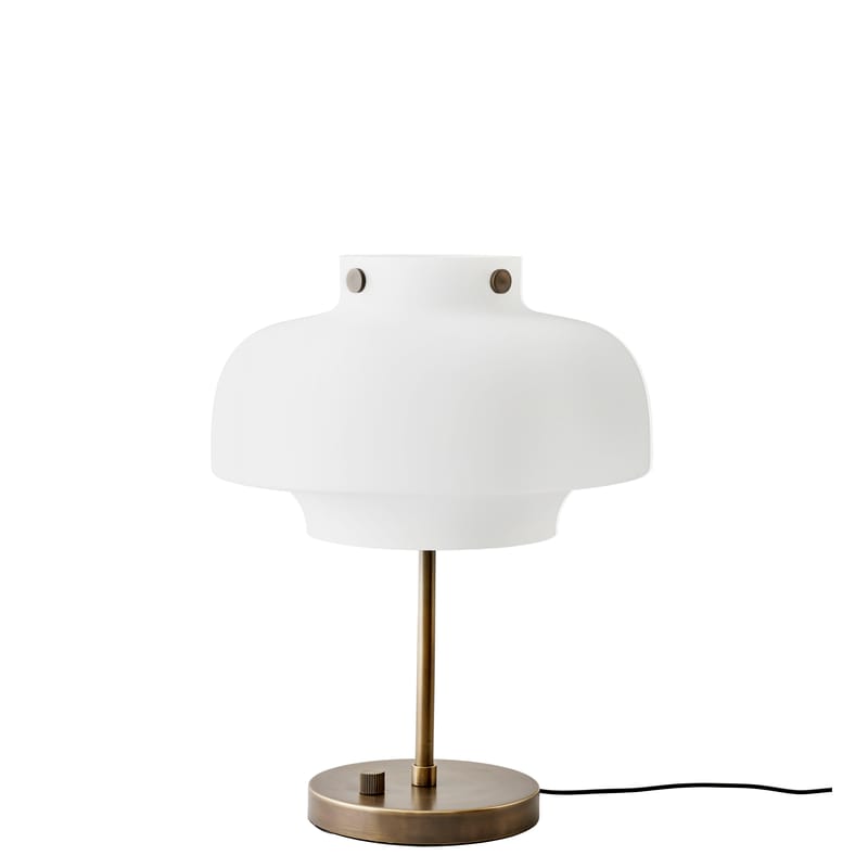 Luminaire - Lampes de table - Lampe de table Copenhague SC13 LED verre blanc marron métal / Ø 33 cm - &tradition - Blanc / Bronze - Laiton, Verre soufflé bouche