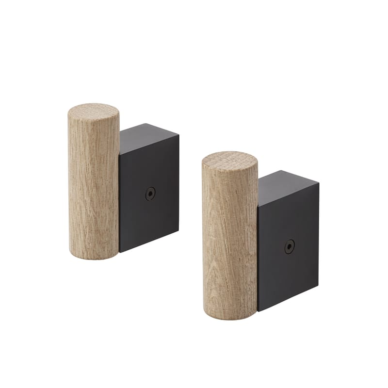 Mobilier - Portemanteaux, patères & portants - Patère Attach métal bois noir / Set de 2 - Muuto - Noir - Aluminium, Chêne