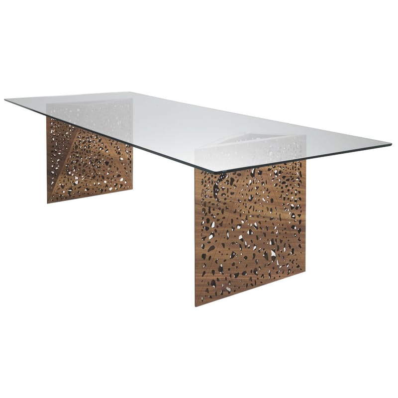 Furniture - Dining Tables - Riddled Rectangular table glass natural wood 100 x 200 cm - Horm - 100 x 200 cm - Walnut veneer & glass - Soak glass, Walnut