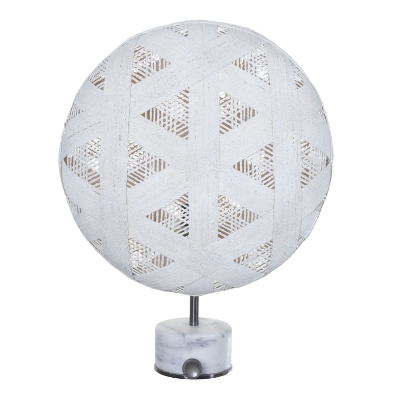 Lighting - Table Lamps - Chanpen Hexagon Table lamp textile stone white Ø 36 cm - Triangle patterns - Forestier - White/ Gun metal - Marble, Metal, Woven acaba