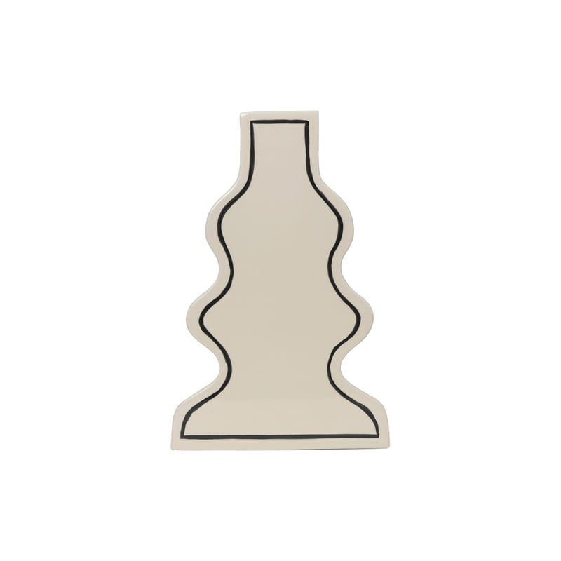 Décoration - Vases - Vase Paste Curvy céramique blanc / L 23,5 x H 36 cm - Ferm Living - Blanc & noir - Grès émaillé