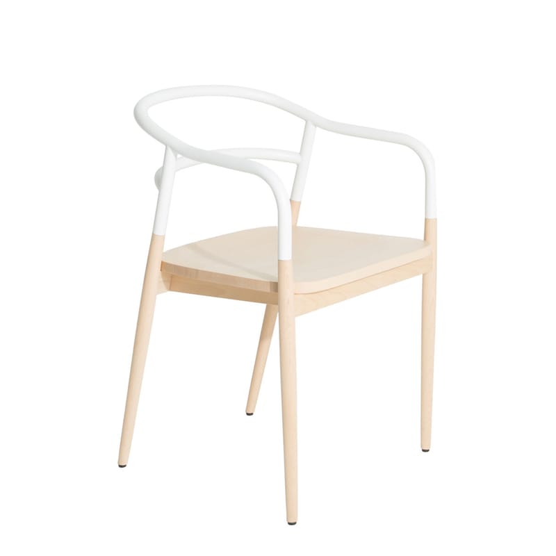 Mobilier - Chaises, fauteuils de salle à manger - Fauteuil Dojo métal blanc bois naturel / Hêtre - Petite Friture - Hêtre / Blanc - Acier peint, Hêtre