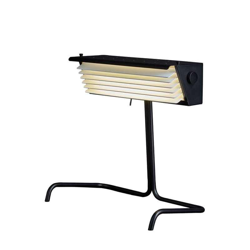 Luminaire - Lampes de table - Lampe de table Biny LED métal blanc noir / Réédition 1957 - H 33 cm - DCW éditions - Noir / Ailettes blanches - Acier, Aluminium