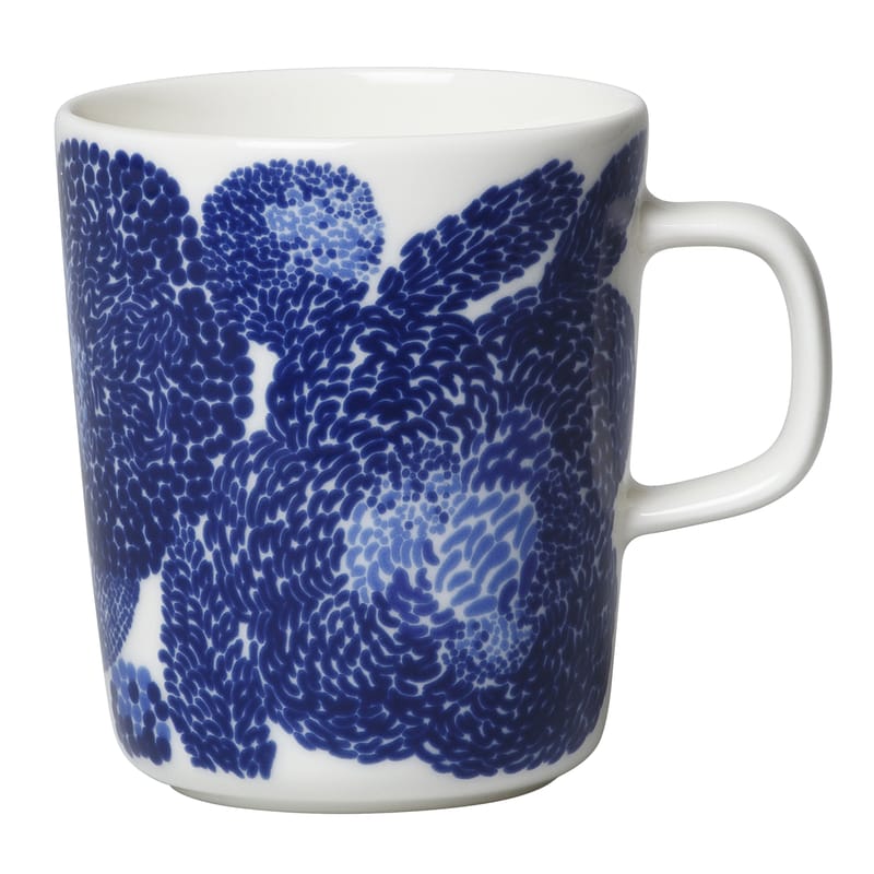 Table et cuisine - Tasses et mugs - Mug Oiva Mynsteri céramique blanc bleu / 25 cl - Marimekko - Mynsteri / Blanc & bleu - Grès