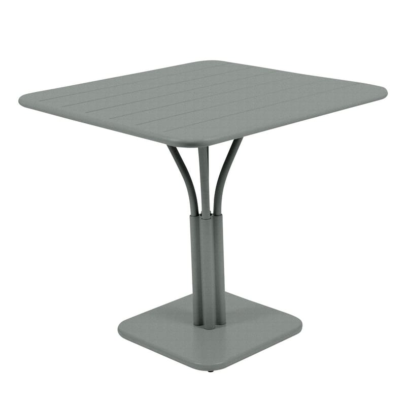 Jardin - Tables de jardin - Table carrée Luxembourg métal gris / 80 x 80 cm - Pied central & trou parasol - Fermob - Gris lapilli - Aluminium laqué