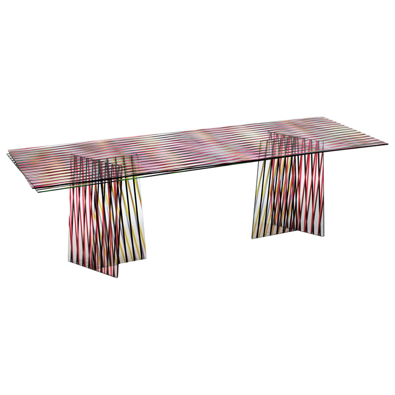 Mobilier - Tables - Table rectangulaire Crossing verre rouge / 200 x 92 cm - Patricia Urquiola - Glas Italia - Rayures larges - Tons rouges - Verre