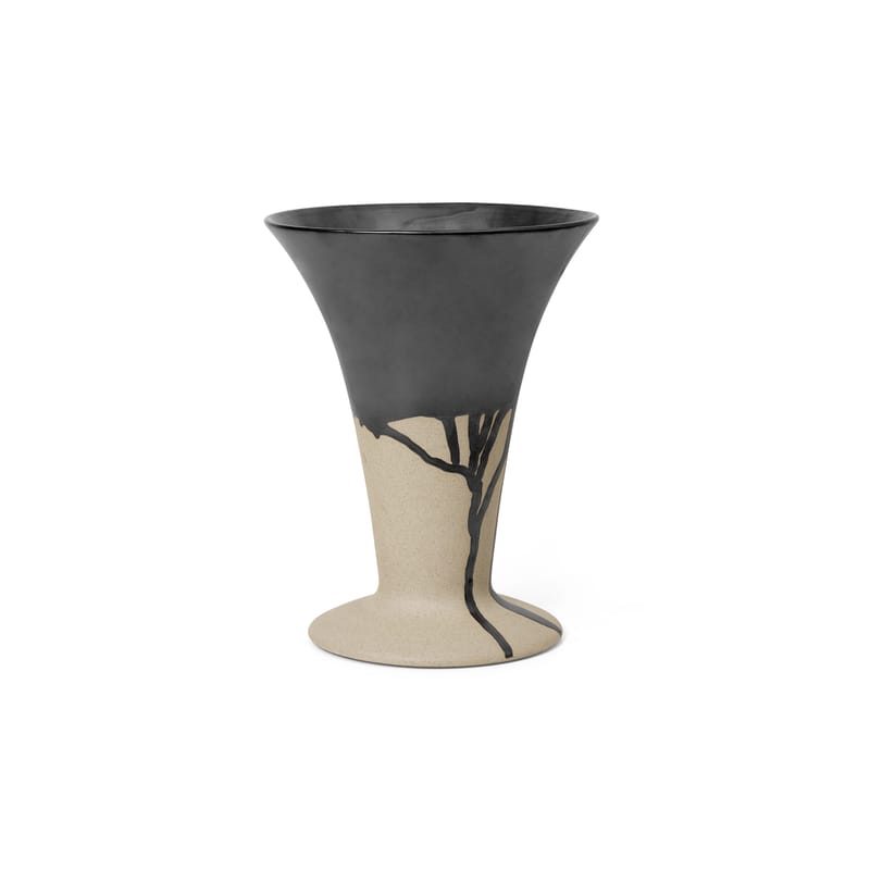 Décoration - Vases - Vase Flores céramique noir beige / Ø 18 x H 23 cm - Ferm Living - Sable / Glaçure noire - Porcelaine