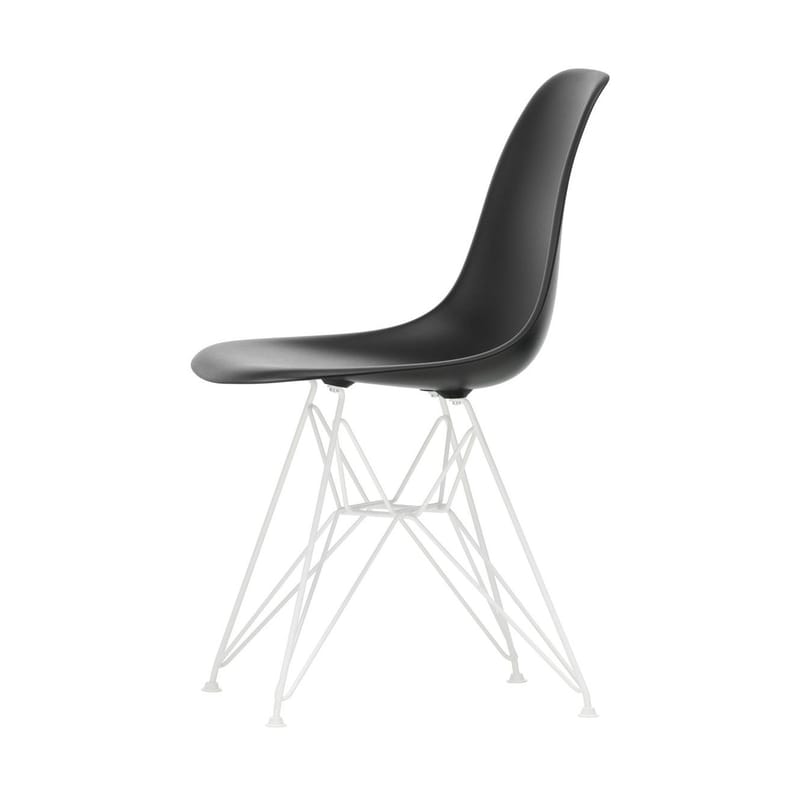 Mobilier - Chaises, fauteuils de salle à manger - Chaise DSR - Eames Plastic Side Chair plastique noir / (1950) - Pieds blancs - Vitra - Noir / Pieds blancs - Acier laqué époxy, Polypropylène