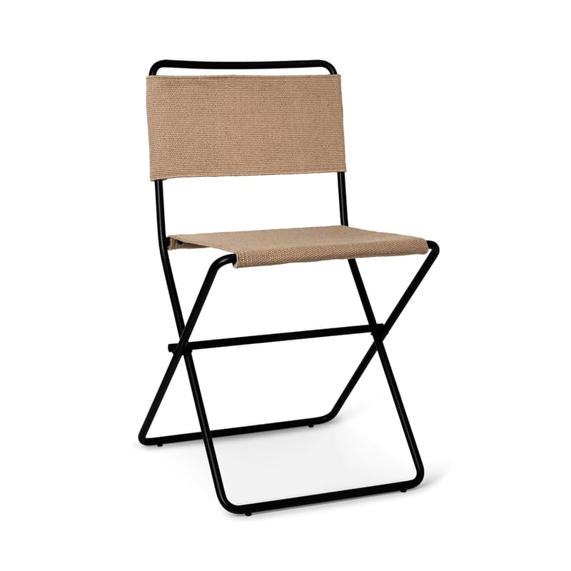Mobilier - Chaises, fauteuils de salle à manger - Chaise pliante Desert tissu beige / Bouteilles plastique recyclées - Ferm Living - Toile sable / Noir - Acier peinture poudre, Tissu recyclé