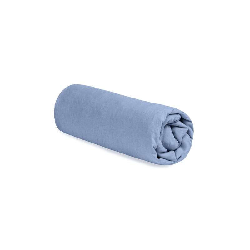 Décoration - Textile - Drap-housse 90 x 190 cm  tissu bleu / Lin lavé - Au Printemps Paris - 90 x 190 cm / Bleu ciel - Lin lavé